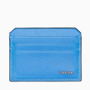 NEW BLUE Calvin Klein Saffiano Leather Card Holder
